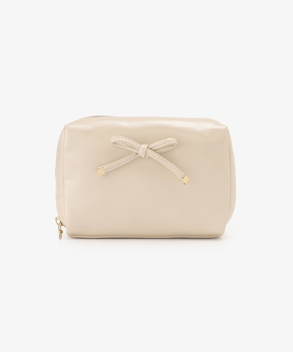 ポーチ・ティッシュポーチ・巾着 フェイクレザーリボンスクエアポーチ