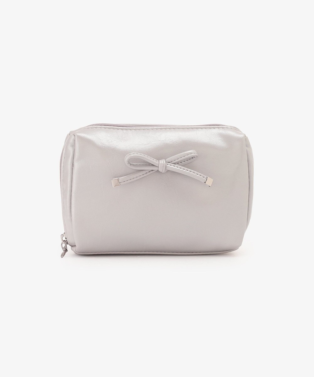 ポーチ・ティッシュポーチ・巾着 フェイクレザーリボンスクエアポーチ