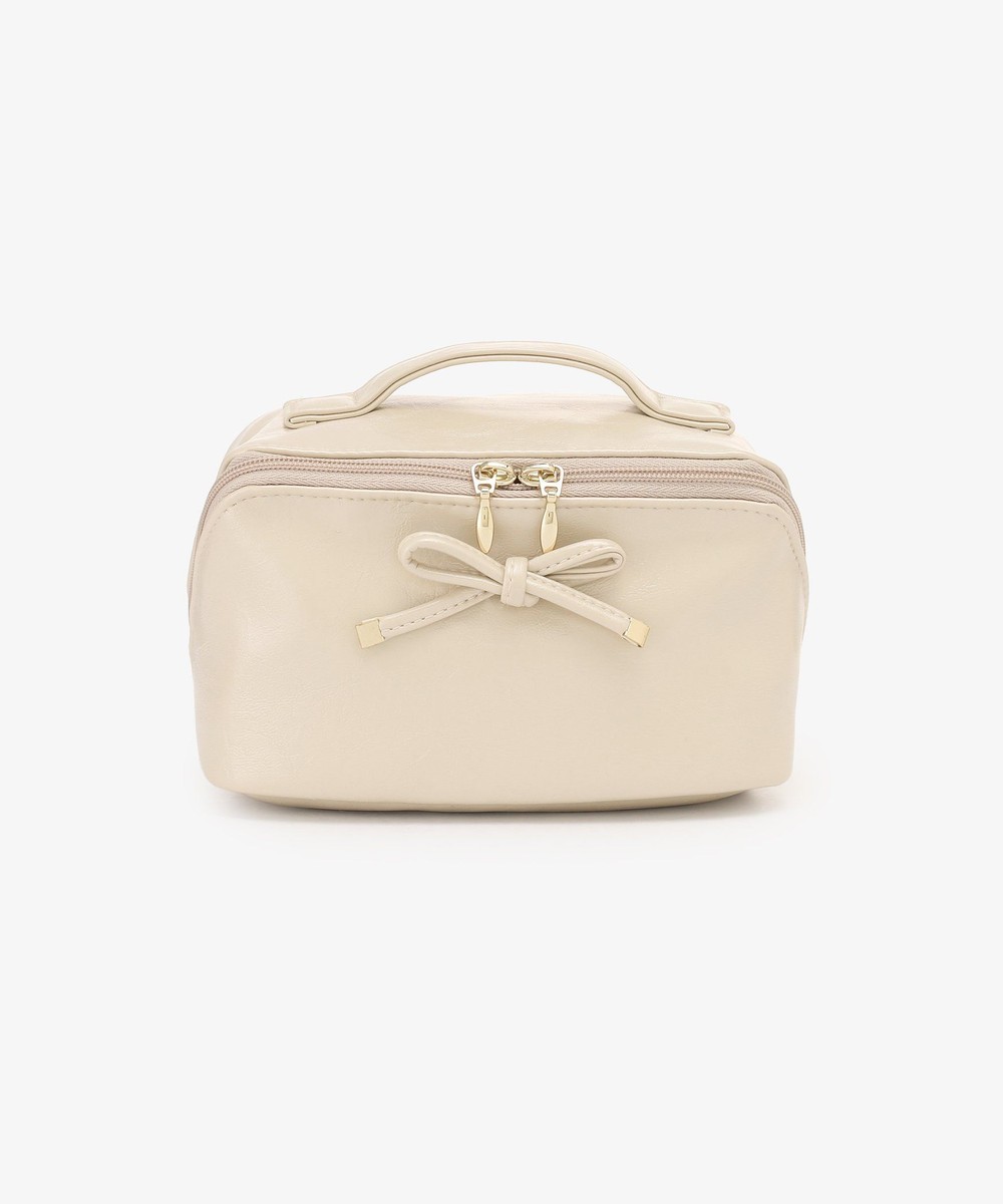 ポーチ・ティッシュポーチ・巾着 フェイクレザーリボンオープンポーチ