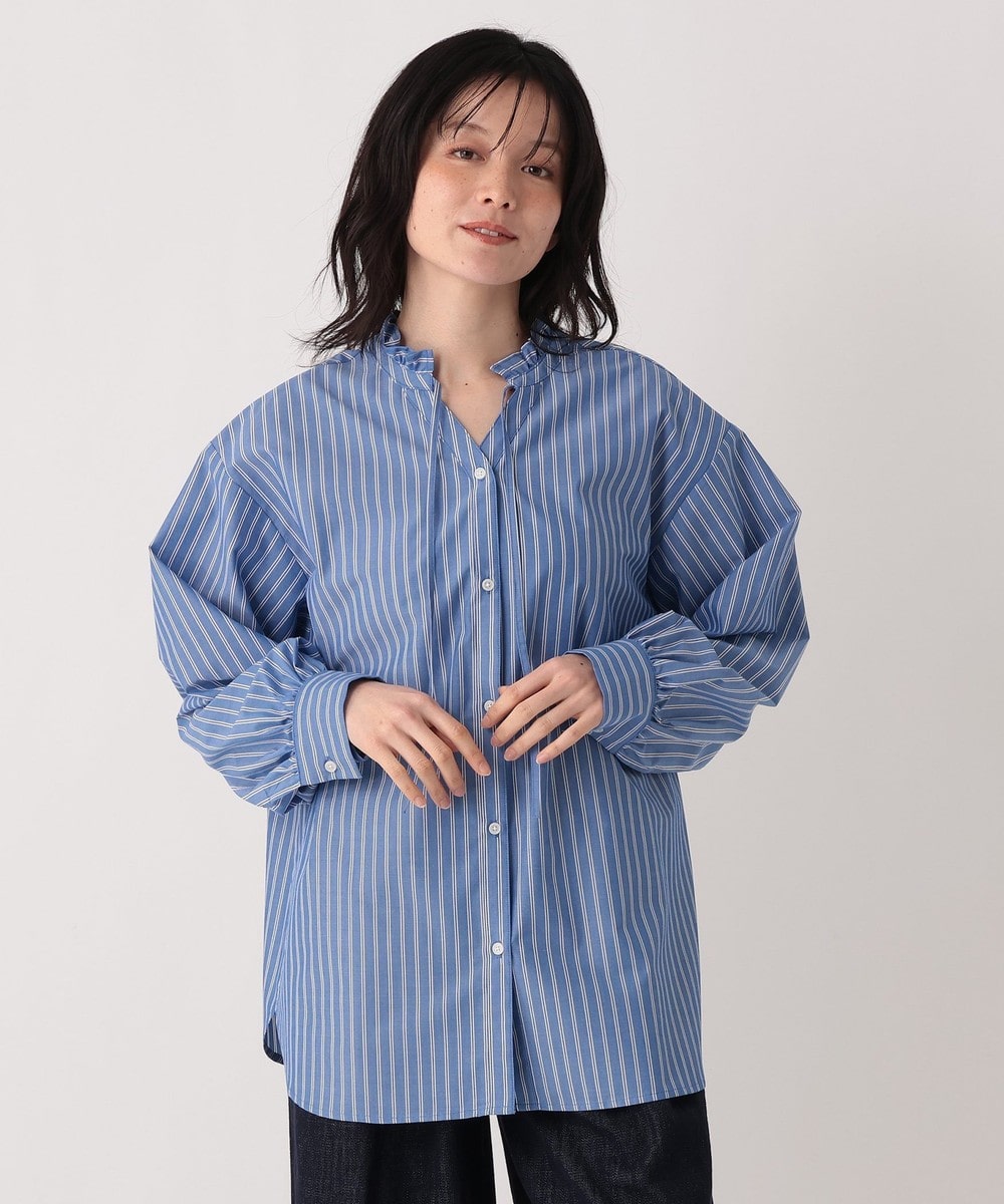 シャツ・ブラウス ストライプブロード襟フリルブラウス