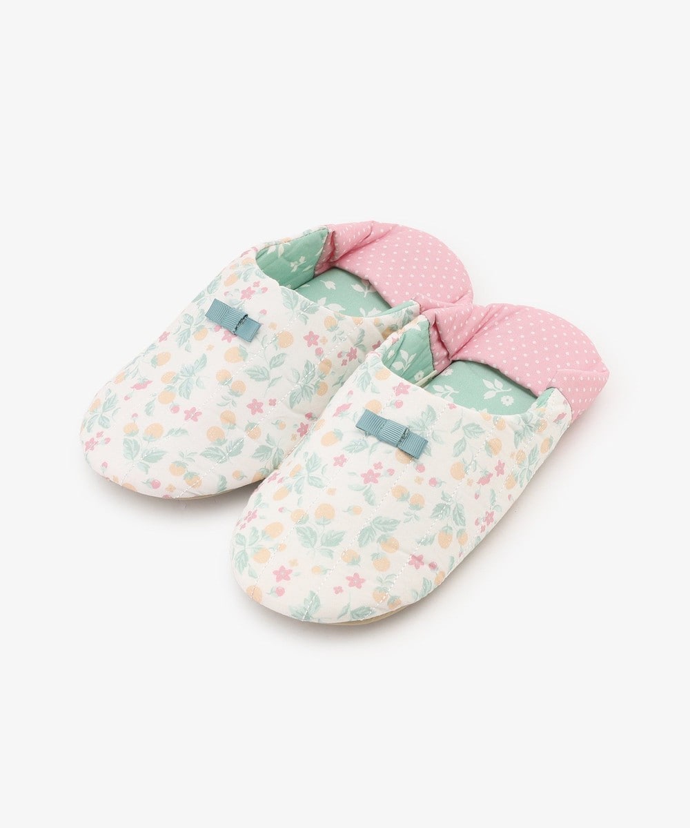 ルームシューズ・スリッパ フラワーウォッシャブルキルトバブーシュ型ルームシューズ