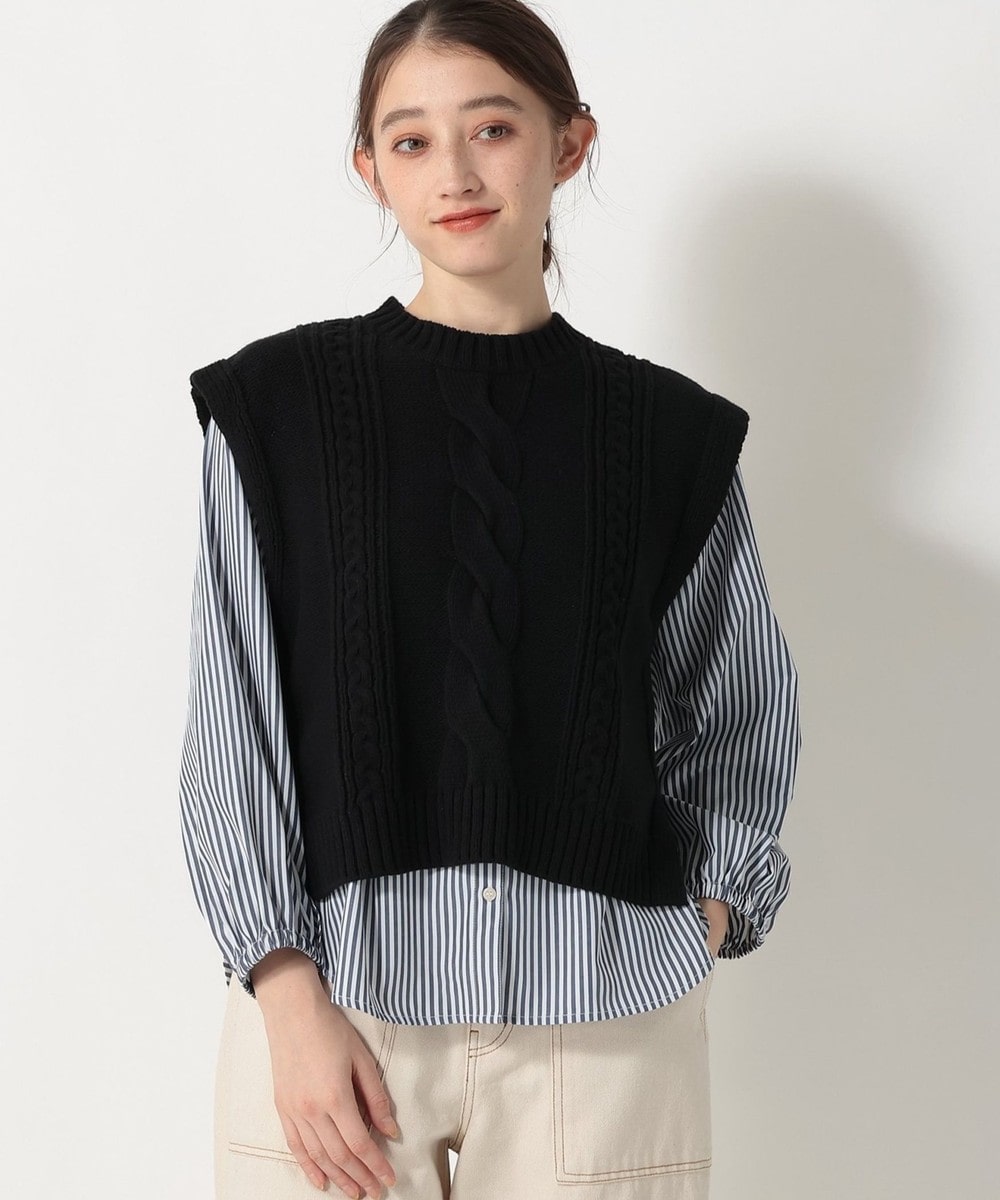 ケーブルニットベスト&ストライプブラウスセット | アフタヌーンティー