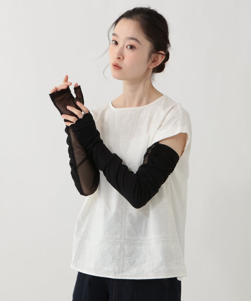 グローブ・手袋 スカラップ刺繍UVアームカバー/ロング/接触冷感