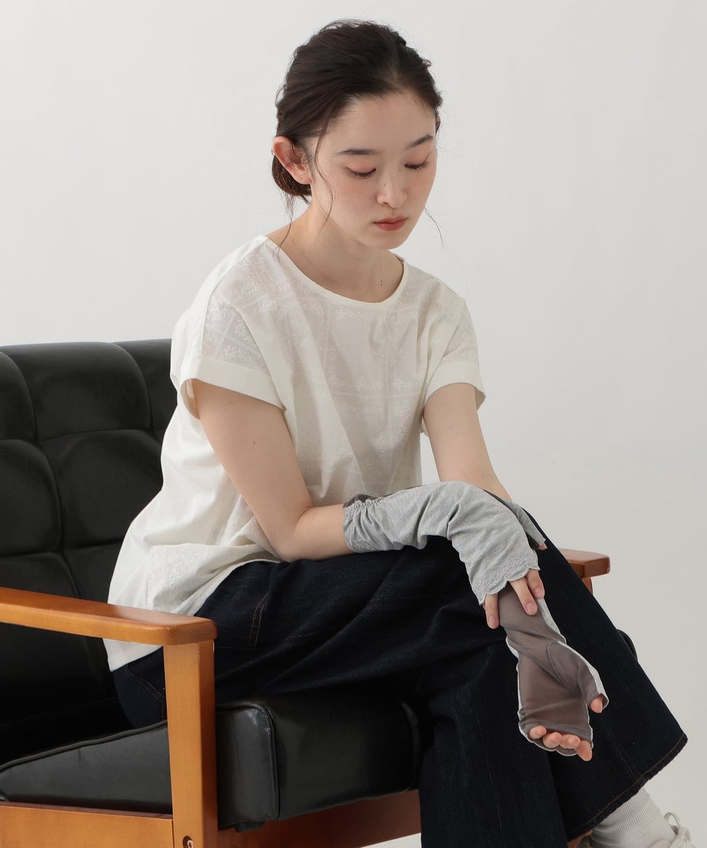 グローブ・手袋 スカラップ刺繍UVアームカバー/ショート/接触冷感