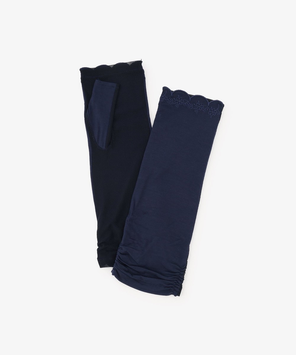 グローブ・手袋 スカラップ刺繍UVアームカバー/ショート/接触冷感