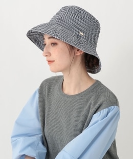 ギンガムチェックグログランツバ広UVハット