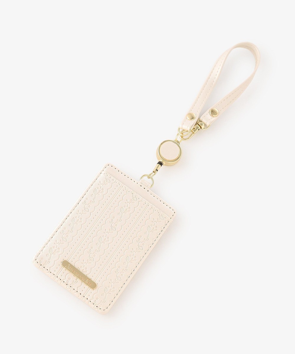 パスケース・IDケース 型押しレースコードリール付きパスケース