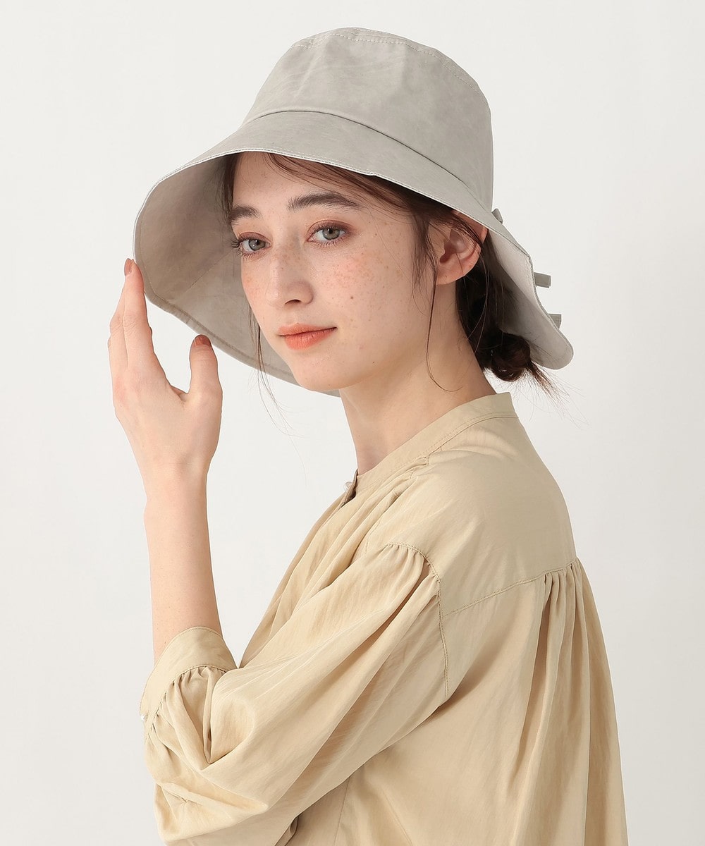 帽子 細リボンツバ広UVハット