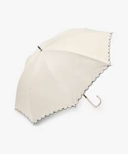 【UVカット率・遮光率100%生地使用】スカラップリボン刺繍晴雨兼用長傘 日傘