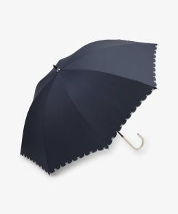 【UVカット率・遮光率100%生地使用】スカラップリボン刺繍晴雨兼用長傘 日傘