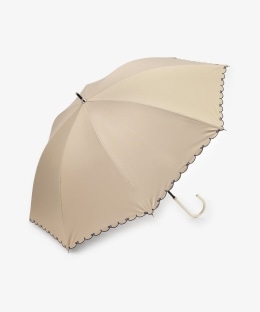 【UVカット率・遮光率100%生地使用】スカラップリボン刺繍晴雨兼用長傘 日傘