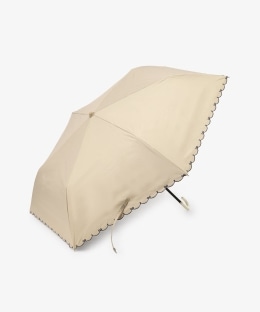 【UVカット率・遮光率100%生地使用】スカラップリボン刺繍晴雨兼用折りたたみ傘 日傘