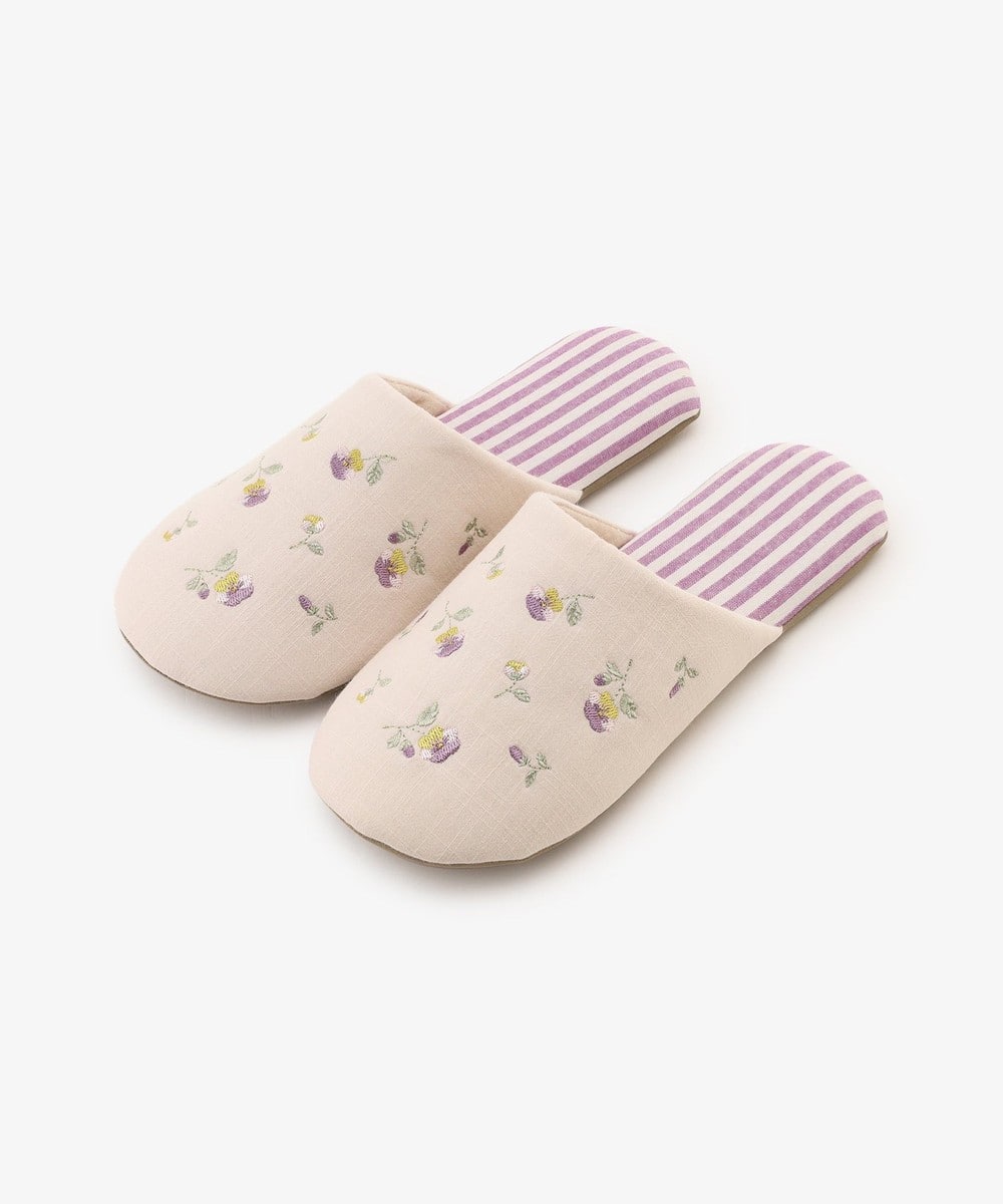 ルームシューズ・スリッパ パンジー刺繍ルームシューズ