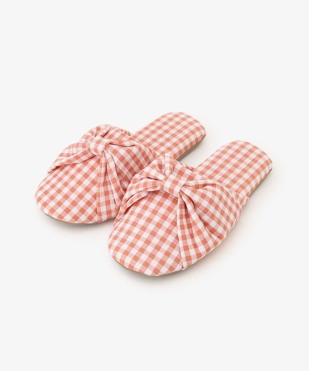 ルームシューズ・スリッパ ギンガムチェックリボンルームシューズ