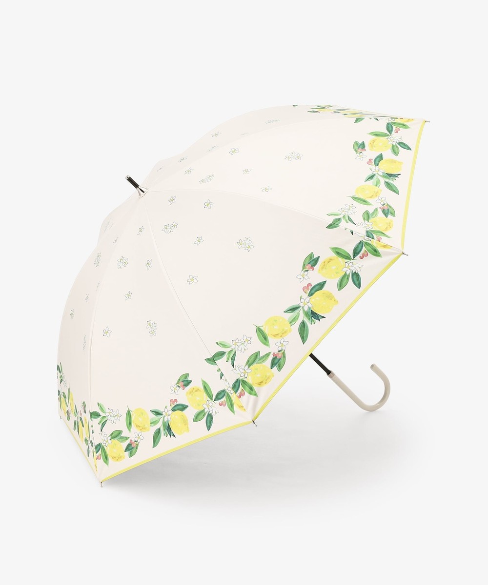 日傘（折りたたみ・長傘・晴雨兼用） 【UVカット率・遮光率100%生地使用】レモン小花晴雨兼用長傘 日傘