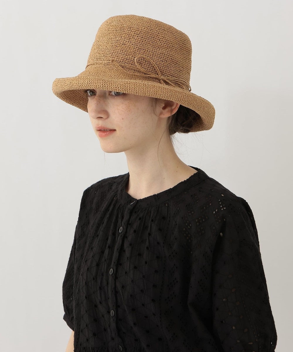 帽子 細編みツバ広UVハット