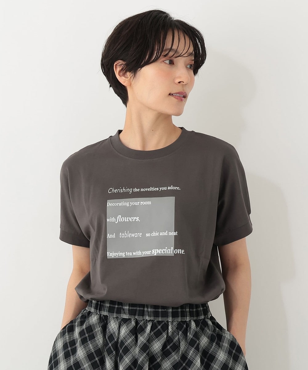 Tシャツ・カットソー 箔プリントフレンチスリーブTシャツ