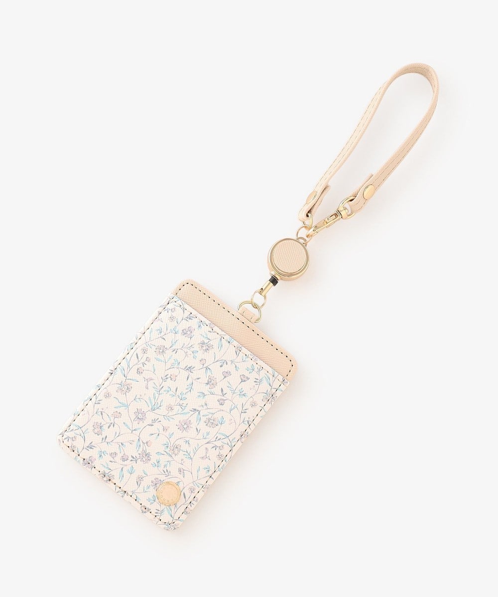 パスケース・IDケース フラワープリントコードリール付きパスケース