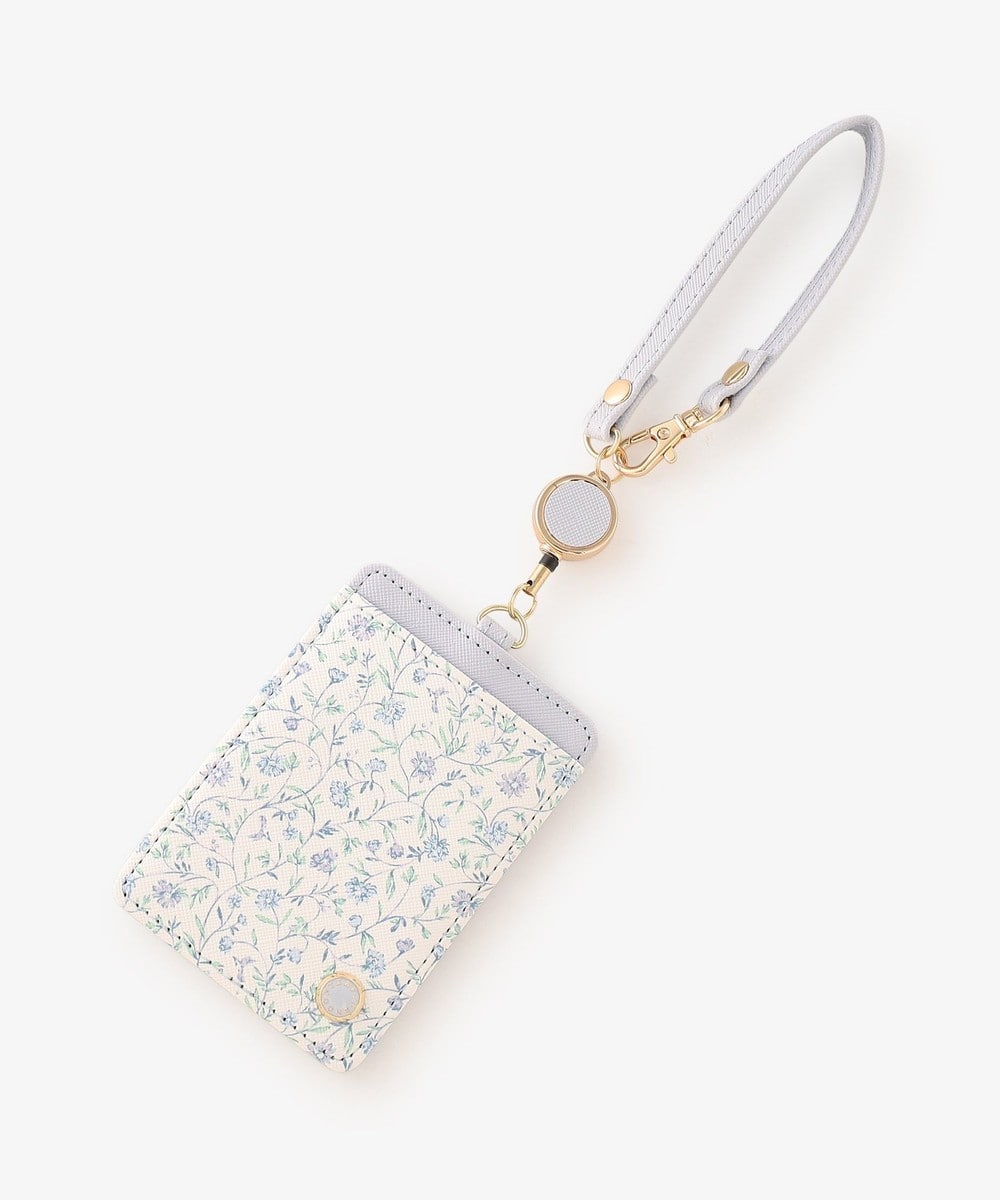 パスケース・IDケース フラワープリントコードリール付きパスケース