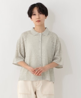 透かし編み襟付きカーディガン