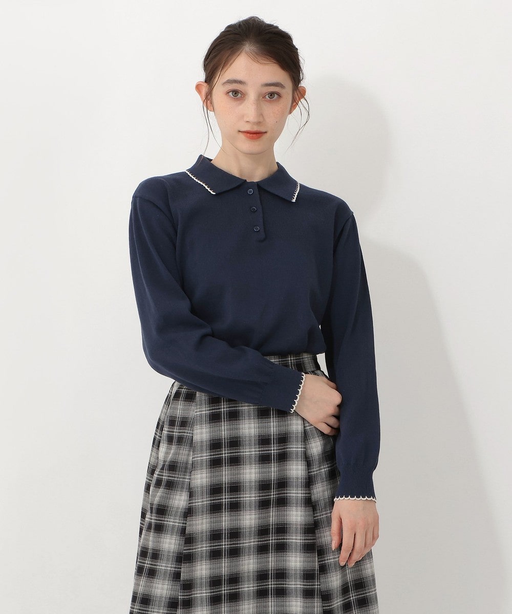 ニット スカラップポロプルオーバー