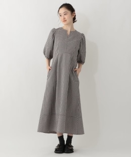 ギンガムチェックサッカーパフスリーブワンピース