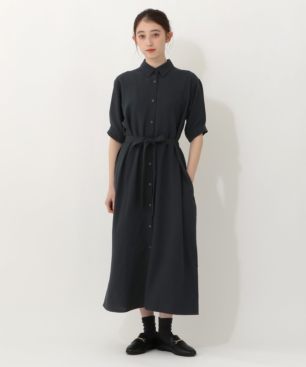 ワンピース 麻調シャツワンピース