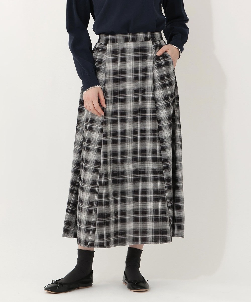 パンツ・スカート チェック麻調セミフレアスカート