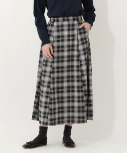 チェック麻調セミフレアスカート