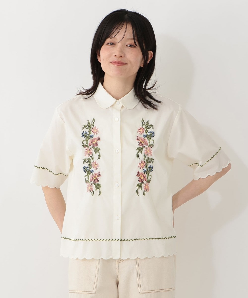 【上品生成】Tokyo Blouse 刺繍襟 フォーマル 長袖 日本製 ひょっこり ねこ刺しゅうシャツ | 京都通販ミセスのファッション館・本店