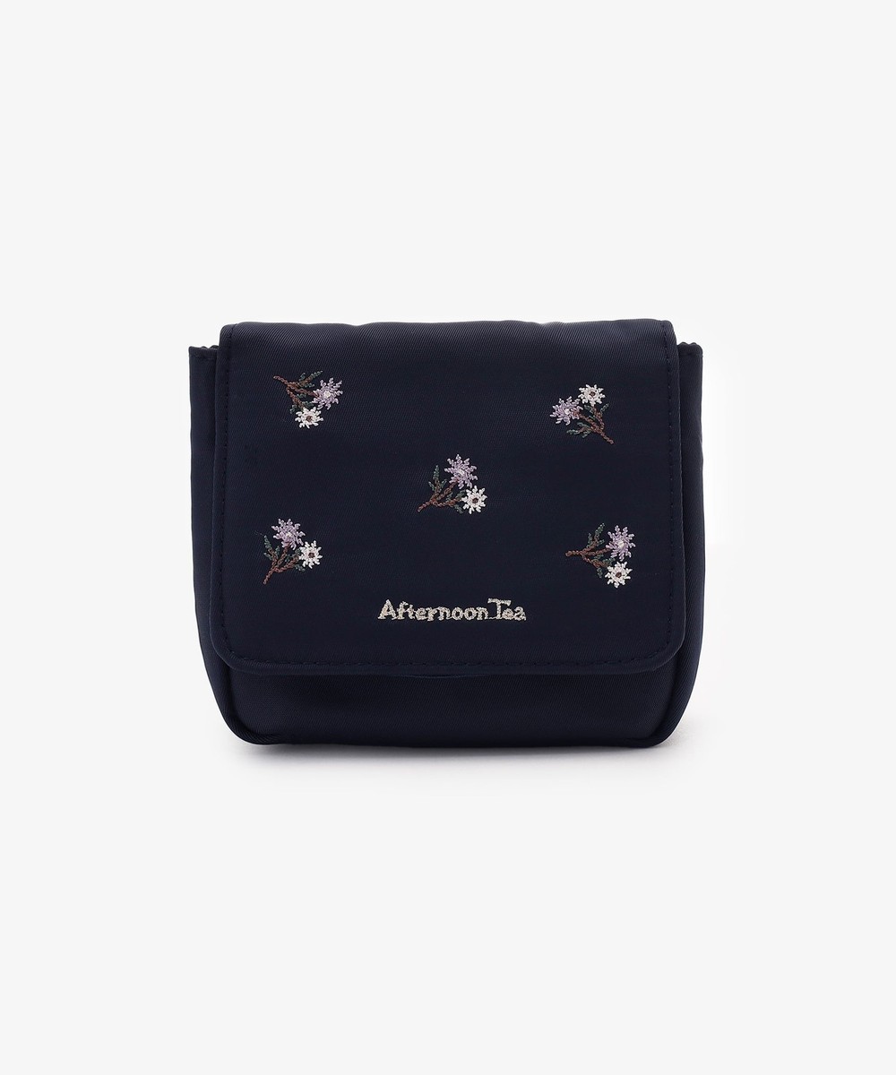 ポーチ・ティッシュポーチ・巾着 フラワー刺繍ミラー付きミニポーチ