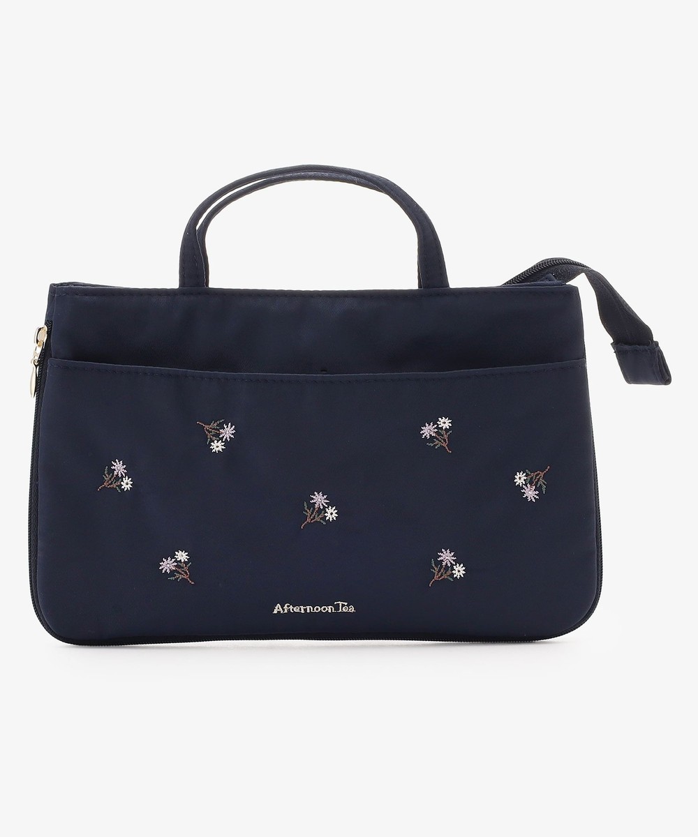 ポーチ・ティッシュポーチ・巾着 フラワー刺繍2WAYバッグインバッグ