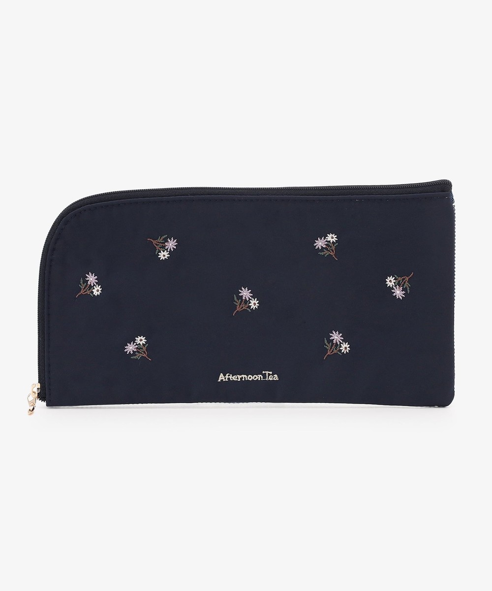 ポーチ・ティッシュポーチ・巾着 フラワー刺繍メッシュフラットポーチ