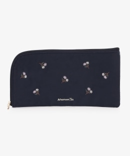 フラワー刺繍メッシュフラットポーチ