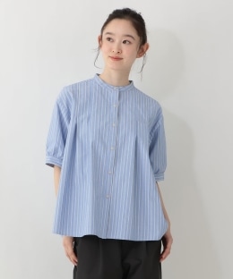 ストライプラクロンタックフレアブラウス