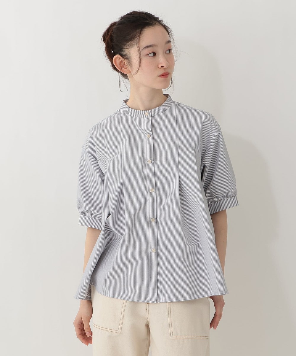 シャツ・ブラウス ストライプラクロンタックフレアブラウス