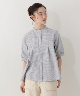 ストライプラクロンタックフレアブラウス