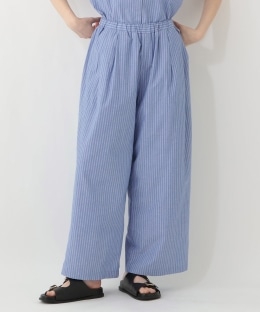 ストライプリネン混ワイドパンツ