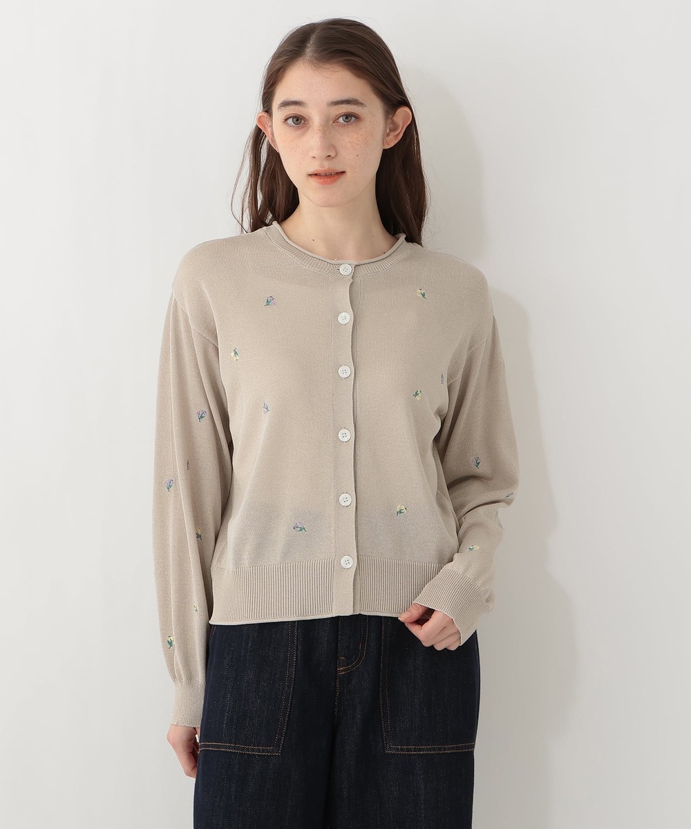 ニット 小花刺繍クルーネック2WAYカーディガン