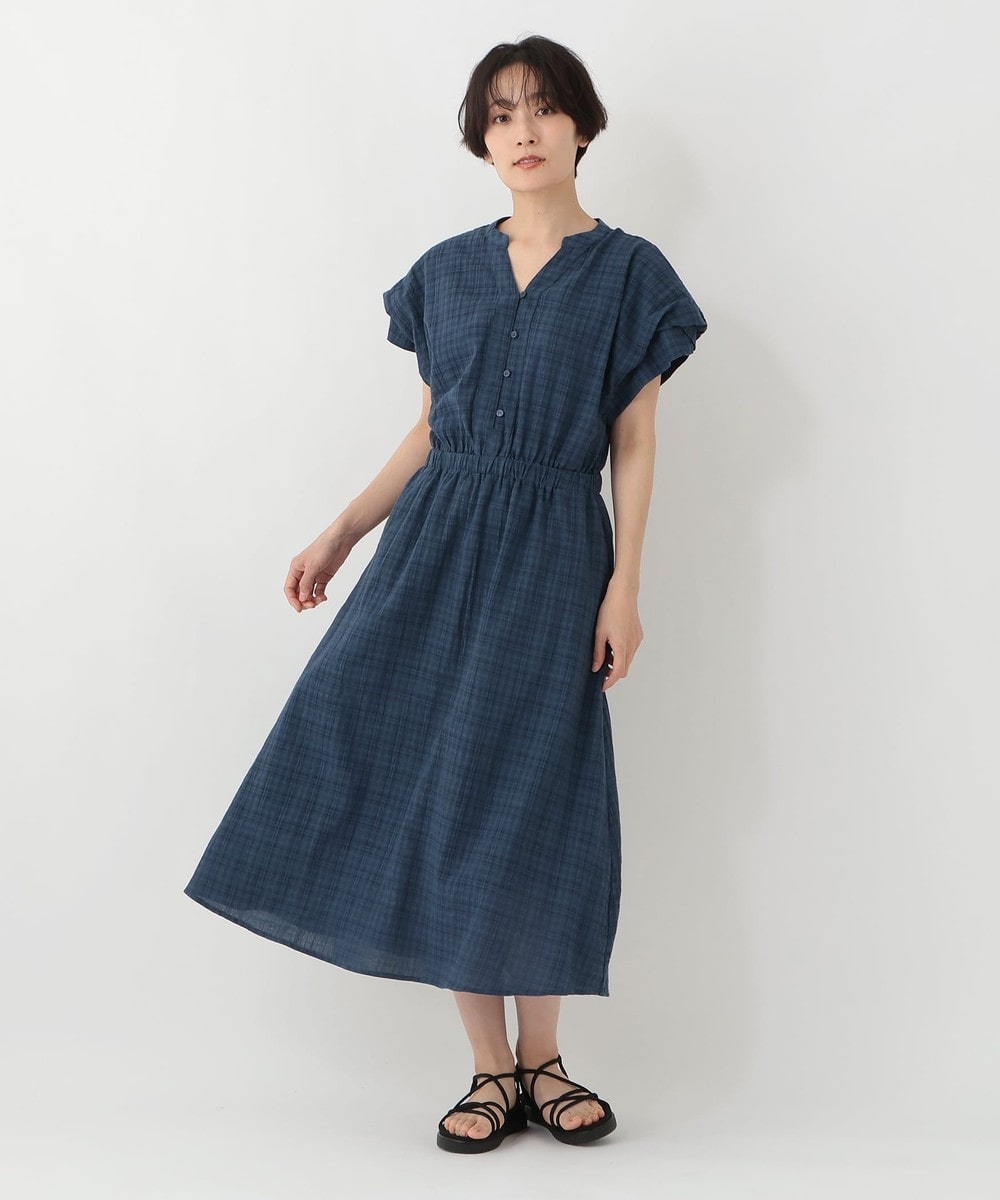 ワンピース シャドーチェックパフスリーブワンピース