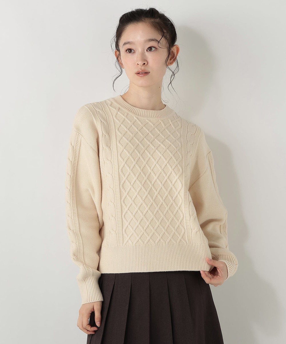 ニット 【洗える】ふわふわスフレケーブルニットプルオーバー