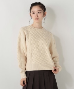 【洗える】ふわふわスフレケーブルニットプルオーバー