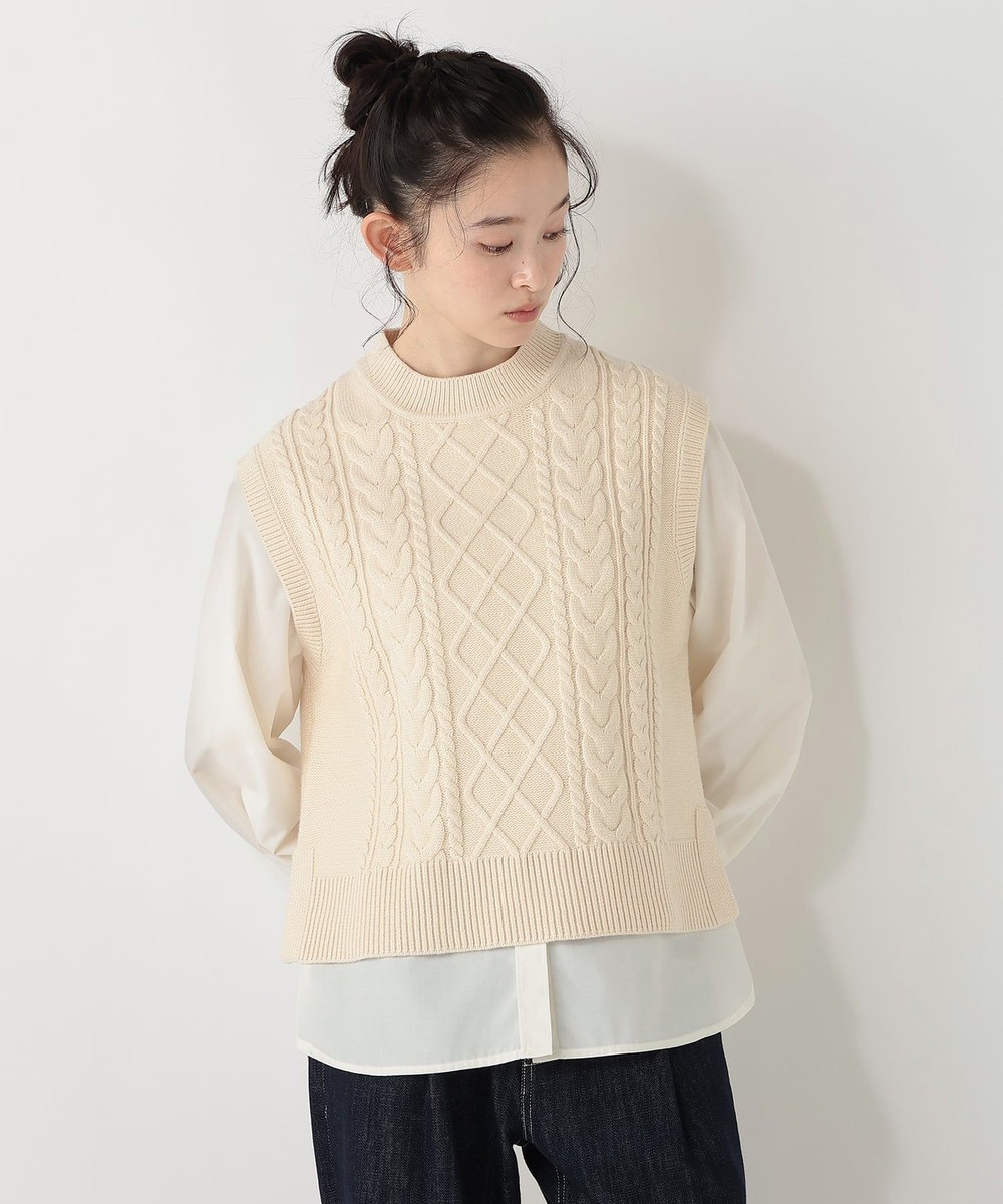 洗える】ふわふわスフレケーブルニットベスト | アフタヌーンティー