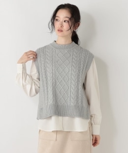 【洗える】ふわふわスフレケーブルニットベスト