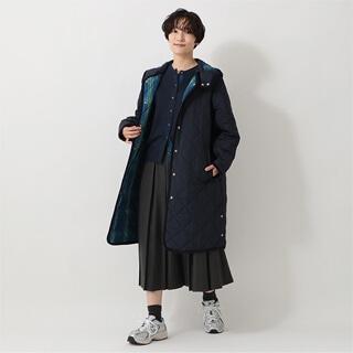 タータンチェック柄フード付きキルトロングコート/Afternoon Tea Original Tartan