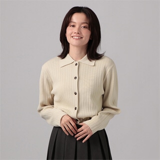 レーヨン混襟付きカーディガン