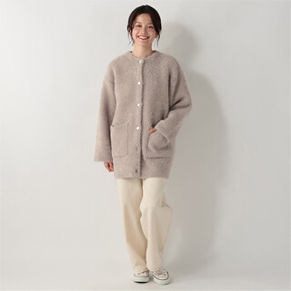 シャギーニットノーカラーコート