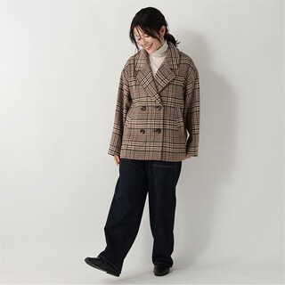 チェックシャギーPコート